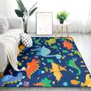 Cartoon Dinosaurs Area Rugs for Kids Blue Lovely Animal Patterns Carpet Dinosaur Rugs for Boys Bedroom Living Dinning Room Bedroom Kitchen Playing Room, 4'5''6' (Gamesb-08-01)
