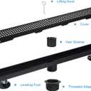 Linear Shower Drain, 32 inch Black Drain with Removable Grate Cover, Brushed 304 Stainless Steel Shower Floor Drain, Linear Drain with Hair Strainer and Adjustable Feet