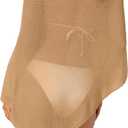 Off The Shoulder Sheer Crochet Vacation Outfits Poncho Sweater Top Summer Beach Cover Up (Khaki) Medium