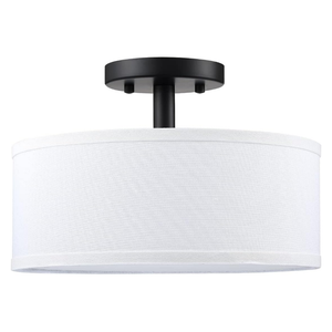 Semi Flush Mount Ceiling Light 12" Off White Linen Fabric Fixture Drum Shade Lighting Kitchen Island Chandeliers Bedroom Lighting Fixtures for Dining Room, Bar, Corridor, Living Room