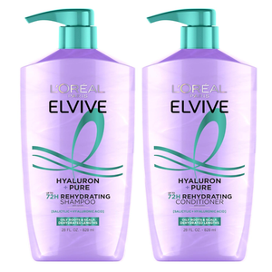 L'Oreal Paris Elvive Hyaluron + Pure Shampoo and Conditioner Set, Clarifying Shampoo and Rehydrating Conditioner with Salicylic Acid and Hyaluronic Acid, 1 Kit