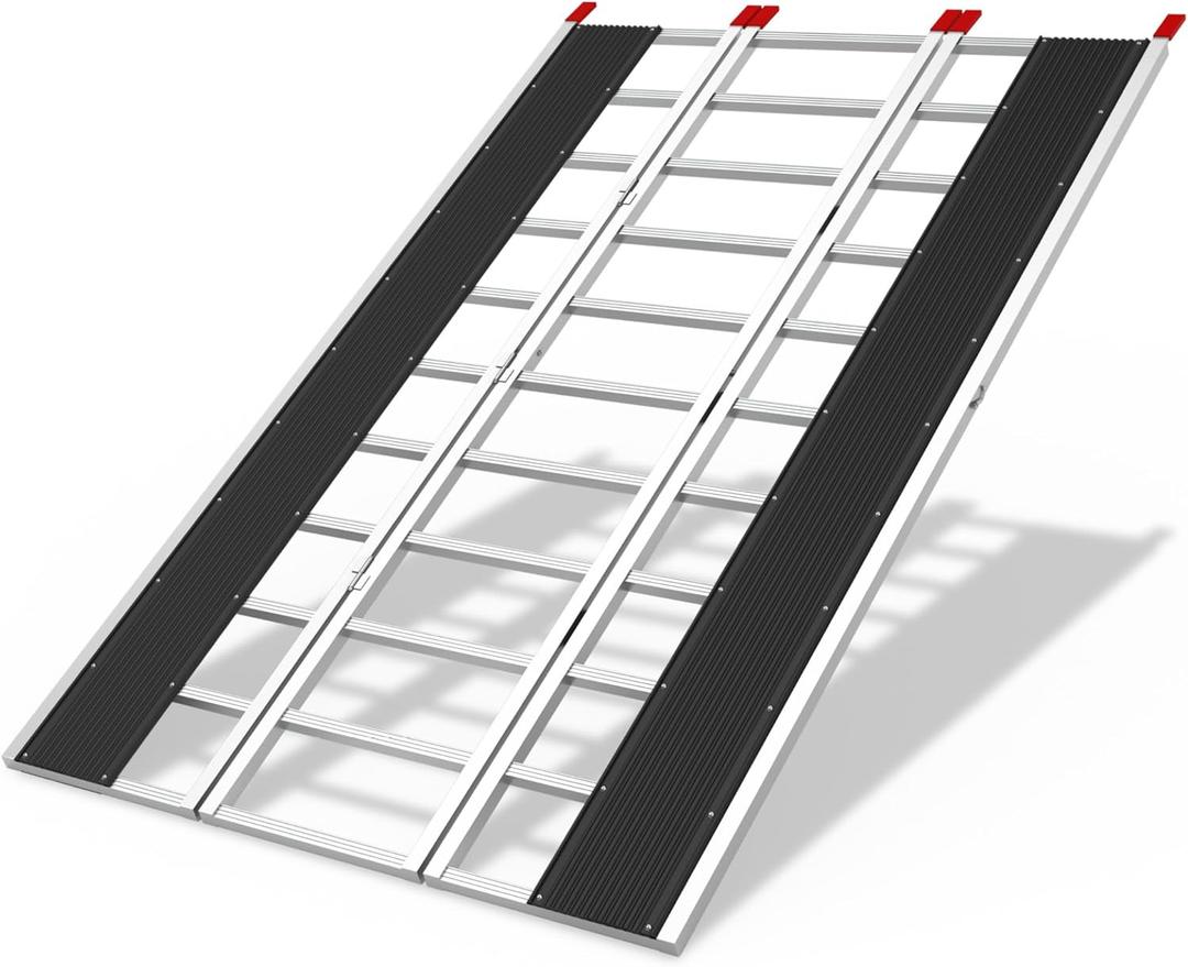 85" x 54" Aluminum Foldable Ramp, Snowmobile Loading Ramp with Wide Glides, Loading Ramps, 1500 LBS Capacity Loading Ramps with Straps for ATV/Motorcycle/Trailer