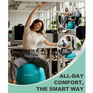 Trideer Exercise Ball with Pump for Office Desk, Yoga Ball Chair to Relieve Back Pain, Stability & Fitness Ball Seat with Base, Home Gym Core Workout, Abs, Stretching & Therapy