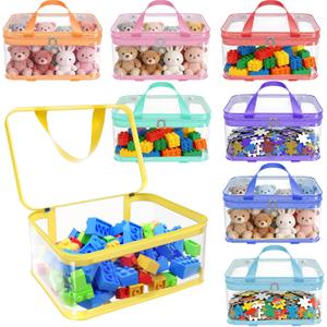 8pcs Extra large color Toy Storage Bags with Zipper and Labels, Clear PVC Waterproof Toy Organizers Bags for Board Games, Puzzles Pieces, Building Blocks, Handmade Accessories