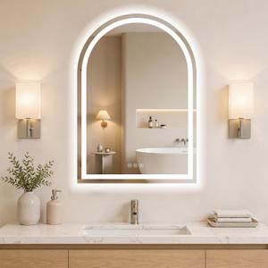 Arched LED Bathroom Mirrors with Lights 24"x30" LED Mirror for Bathroom,Led Vanity Mirror, Anti-Fog,LED Mirrors with Light, Anti-Fog, Dimmable, 3 Color, Shatterproof, Touch Sensor