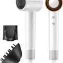 Hair Dryer, 150000 RPM High-Speed Blow Dryer with 500Million Negative Ions for Fast Drying, Lightweight & Thermo-Control, Hair Dryer with Diffuser and Nozzle, Ideal for Salon & Travel, White