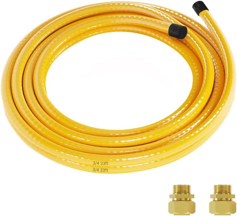 Propane Pipe Conversion Kit Grill Hose with 2 Male Adapter Fittings, 33FT 3/4" CSST Flexible Propane/Natural Gas Line, Corrugated Stainless Steel Tubing