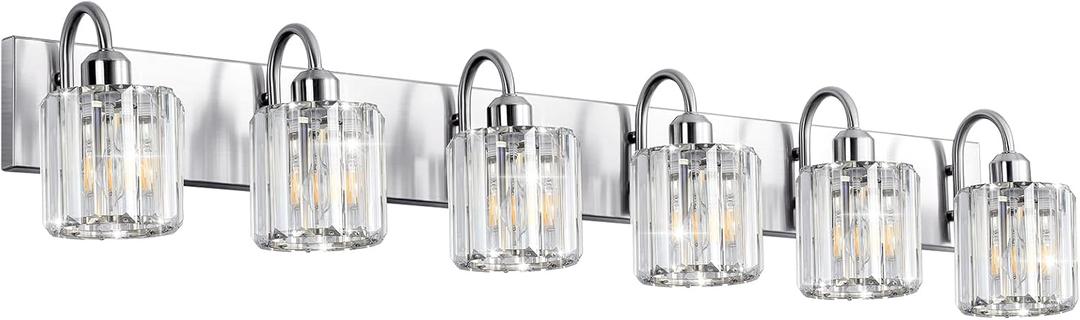 Brushed Nickel 6-Light Bathroom Vanity Light - Over Mirror, Chrome Finish