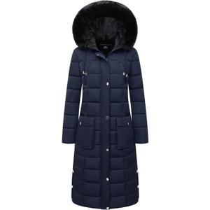 MOERDENG Women's Waterproof Long Winter Coat Thickened Down Alternative Jacket Warm Puffer Jacket Parka (3X-Large, Navy)