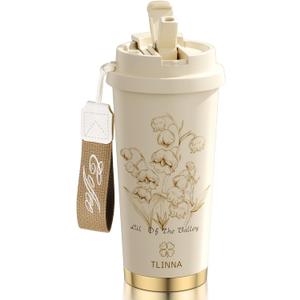 Ceramic coating Lined 100% Leakproof 316 Stainless Steel Vacuum Insulated Tumbler with Lid and Straw for Water, Iced Tea or Coffee, Smoothie and More (Bell Orchid-White, 18 oz)