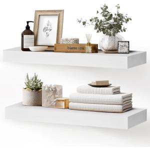 24x8x1.6 inch Floating Shelves Set of 2  Solid Wood Rustic White Wall Mounted Shelf for Kitchen, Bathroom, Living Room