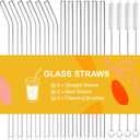 16 PCS Reusable Glass Straws Set 6 Straight & 6 Bent Clear Drinking Straws (8.5''x10mm) with 4 Cleaning BrushesPerfect for Smoothies, Milkshakes, Coffee, Juice, Milk, Cocktails
