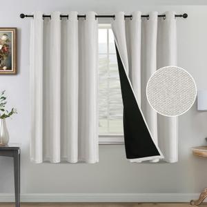 H.VERSAILTEX Farmhouse Boho Curtains for Bedroom, Burlap Textured 90% Blackout Curtain for Living Room Energy Efficient, 63 Inch Long Grommet Curtains Drapes, 2 Panels, W52 x L63in, Heather Ivory