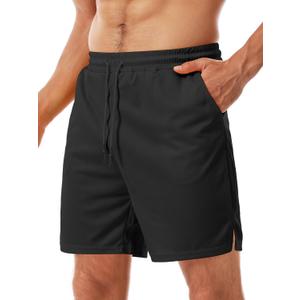 Aolesy Men's Basketball Shorts 7"/9" Athletic Gym Shorts with Zipper Pockets Lightweigh Quick Dry Mesh Workout Shorts (Black, L)