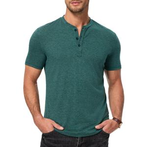 JMIERR Men's Casual Henley Shirts Short Sleeve Basic Button Muscle Longline T-Shirt Gym Workout Athletic Tee (Green, L)