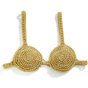 Stylish Pearl Chest Chain Beach Exquisite Women Pearl Embellished Bra Body Jewelry Beaded Tops Breast Up (Gold)