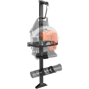 Backpack Blower Rack for Trailer, 2mm Thick Steel Storage Bracket with Adjustable Base for 16"-25" Blowers, Universal Fit, Lockable, with Tube Holder & Straps for Open/Enclosed Trailers