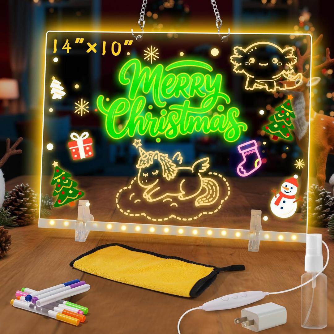 Lumiboard Led Drawing Board with 7 Colors,14"X10" Acrylic Dry Erase Board with Light, Include Adapter, Hanging Chain, Led Drawing Board for Kids with Stand,Birthday and Christmas Gifts for Kids (Colorful-Large 2)