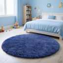 Blue Fluffy Round Area Rugs for Bedroom,3ft Shag Circle Area Rugs for Living Room,Non Slip Fuzzy Plush Rug for Kids Room Boys Girls Room and Dorm Home Decor Rug