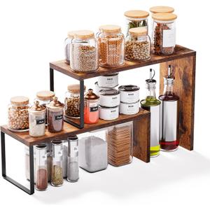 Kitchen Countertop Organizer, Spice Rack Cabinet Organizer Shelf Stackable Counter Corner Shelves Organization and Storage for Pantry, Counter top, Coffee Station Wood Rustic Brown