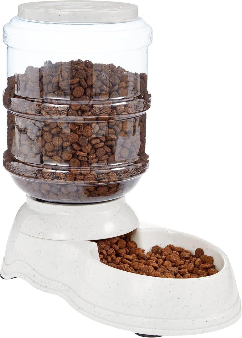 Amazon Basics Gravity Pet Food Feeder for Dogs and Cats, Easy to Clean, Easy to Fill, Removable Lid, 6-Pound Capacity, Small, Gray