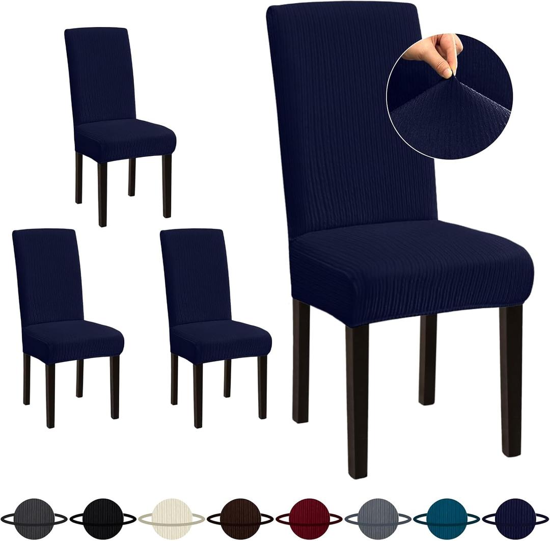 Sufdari Dining Room Chair Covers Set of 4, Navy Blue, Non-Slip Spandex Stretch Dining Chair Slipcovers for Hotel (Large)