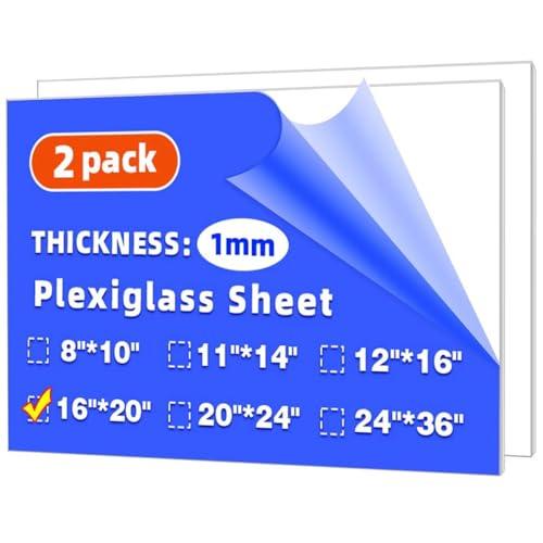 (2 Pack) 16" x 20" Clear Plexiglass Sheets 1mm thick