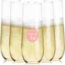 Prestee 24-Pack Stemless Plastic Champagne Flutes - 9 oz Clear Disposable Glasses for Wine, Cocktails, Mimosas - Champagne Flutes Plastic for Parties and Celebrations