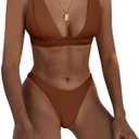 Bathing Suits for Women Deep V Neck Sexy Two Piece Bikini Sets for Women Thong Halter Cheeky Swimsuit, M