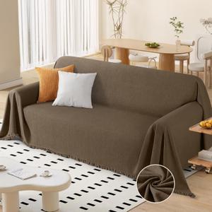 TAOCOCO Couch Cover Sectional Couch Covers Blanket Living Room Furniture Protector for 3 Cushion Couch Sofa Oversized Couch Cover Thick Durable Couch Covers with Tassels (71''x150'' Brown)
