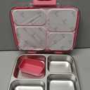 Stainless Steel Bento Box for Kids Adults with Silicone Container, Leak Proof 4 Compartments Metal Lunch Box, Removable Silicone Seal & Clear Lid Food Container for School Office, BPA-Free(Pink)