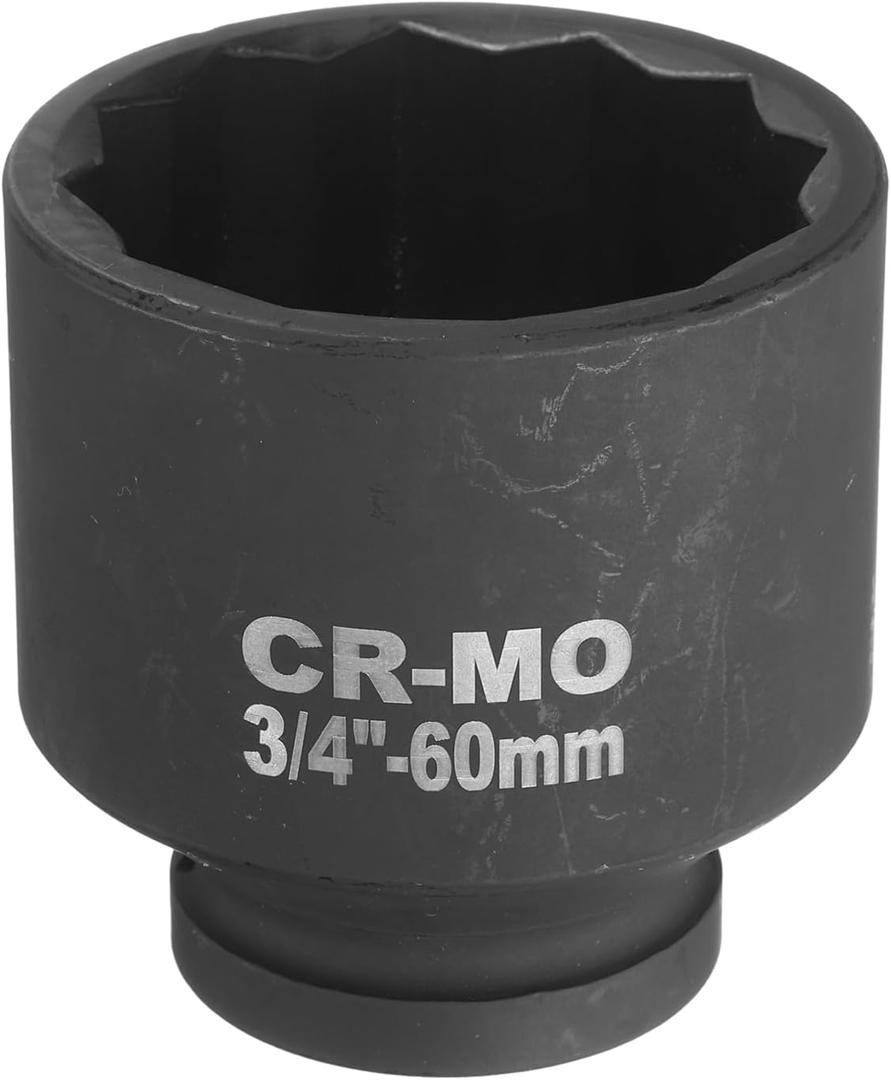 uxcell 3/4-Inch Drive 12 Point Impact Socket 60mm Metric Spindle Axle Nut Socket Driver Wrench for Auto Repair Easy Removal