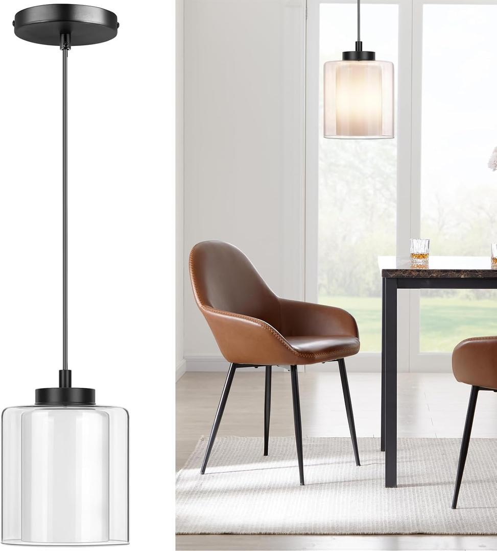 Pendant Lights Kitchen Island Black Industrial Kitchen Lighting 1Pack Clear Glass Cylinder Shade Farmhouse Adjustable Hanging Light Fixtures Island Lights for Kitchen Bedroom Hallway