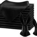 KKJIAF Black Silky Satin Napkins (12 Pieces, 17x17 Inches),Washable Polyester Square Table Napkins for Wedding Dinner Party Decoration