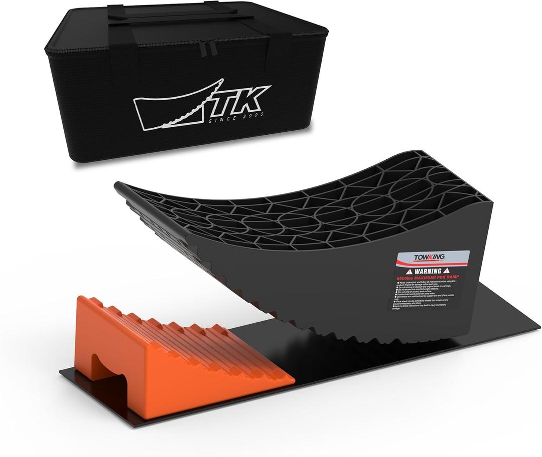 Camper Leveler System, 6" Lift, 35,000 lbs, 1 Pack RV Leveling Blocks with Curved Design & Wheel Chocks, Perfect for Campers, Fifth Wheels, and Dual Axle Trailers