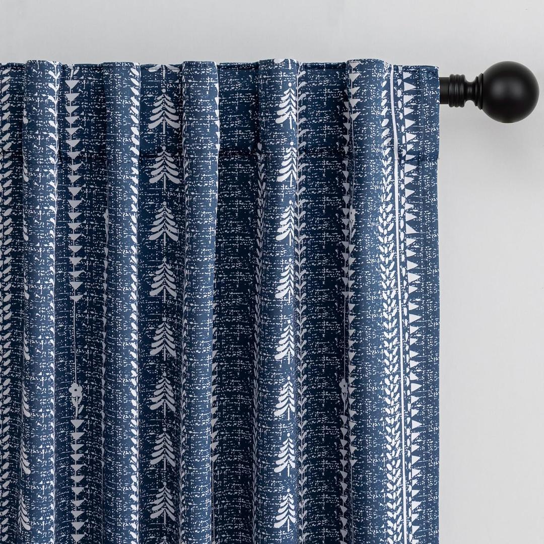 MEETSKY Navy Blue Blackout Curtains 84 inch Length - Farmhouse Boho Printed 95% Room Darkening Thermal Insulated Drapes for Bedroom Living Room, Back Tab, 50" Wide Each Panel, 2 Panels