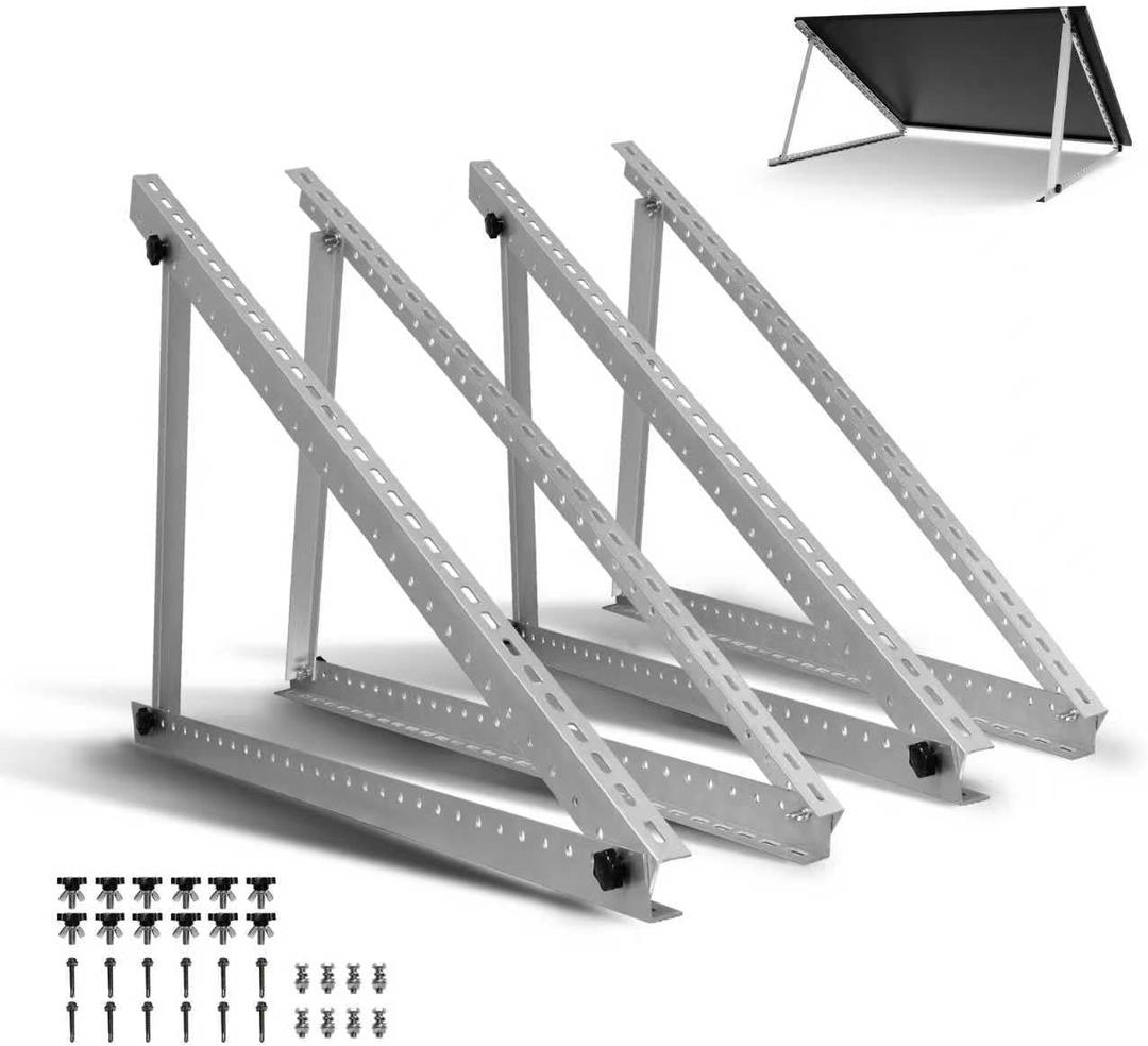 Adjustable Solar Panel Mount Brackets, 2 Sets(4 Pack) 45inch Solar Panel Mount Stand with Foldable Tilt Legs, Suitable for 2-4pcs 100-500 Watt Solar Panel for Roof, RV, Boat, and Off-Grid
