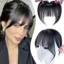 Clip-In Bangs - Real Human Hair, Wispy Bangs Clip-Ons (Nature Black) (1"x5")