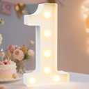 Pooqla Decorative Led Light Up Number Letters, White Plastic Marquee Number Lights Sign Party Wedding Decor Battery Operated Number (1)