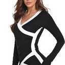 AmélieBoutik Women Color Trim V Neck Faux Wrap Pleated Detail Blouse
 XL