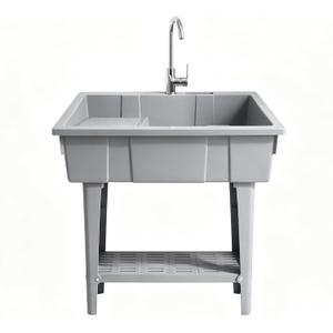 Portable Utility Laundry Sink with Washboard & Hose Hookup, Freestanding Outdoor Plastic Tub for Washing Room, Garage, Pet Wash, Garden – Lightweight & Easy to Use, One Size