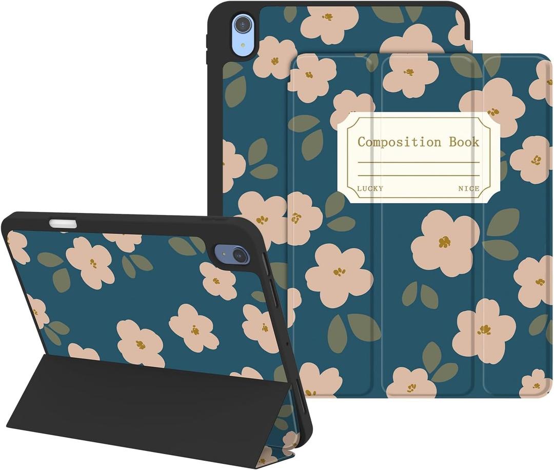 Case for iPad Air 11 Inch M4/M3/M2(2026/2025/2024), iPad Air 5th/4th Generation(2022/2020) 10.9 Inch, Protective Case with Pencil Holder, Trifold Stand Cute Cover for Girls, Blue Book