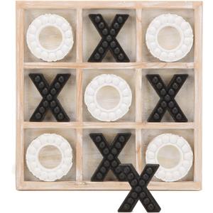 NIKKY HOME Tic Tac Toe Game Coffee Table Decor, 10.6 Inch Rustic Wooden Board, Black & White