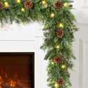 Waipfaru 6FT Christmas Garland with Lights, Realistic Cedar Garland with Pinecone Real Touch Norfolk Pine Garlands, Prelit Lighted Cypress Garlands for Mantle Table Stairs Winter Indoor Outdoor Decor
