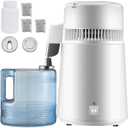 4L Water Distiller, 0.3 Gal/H, Distilled Water Maker Machine, 750W, 304 Stainless Steel Countertop Distiller, Glass Carafe, Cleaning Powder, Carbon Packs, Silver