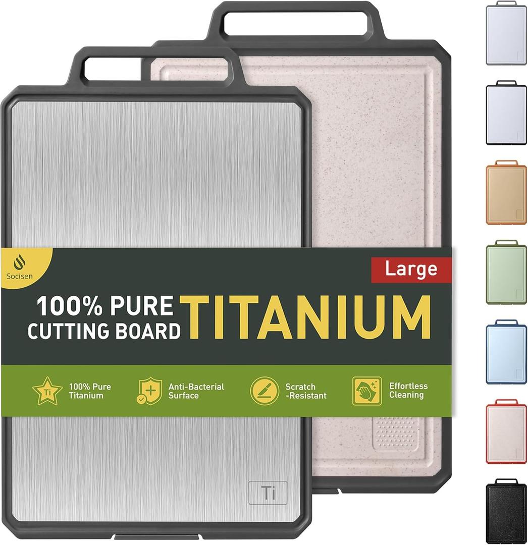 Titanium Cutting Boards for Kitchen Chopping Board with Handle Large Big Small Kitchen Meat Butcher Block Double Sided Pure Titanium and Wheat Straw PP Not Wood Bamboo Plastic Teak Grey/ Beige (1pc: 18.9"L x 12.2"W)