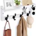 Coat Rack Wall Mount with Shelf, Coat Hanger Wall Mount with Key Hooks and Mail Holder, Wood Entryway Floating Shelf with Hooks and Storage, Hat Rack for Wall Key Holder Mail Organizer (16.6 Inch Long, White)