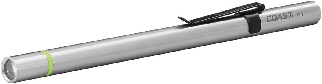 COAST A9R 54 Lumen Rechargeable Inspection Beam LED Penlight with Flex Charge and Charging Cap, Silver (Black)