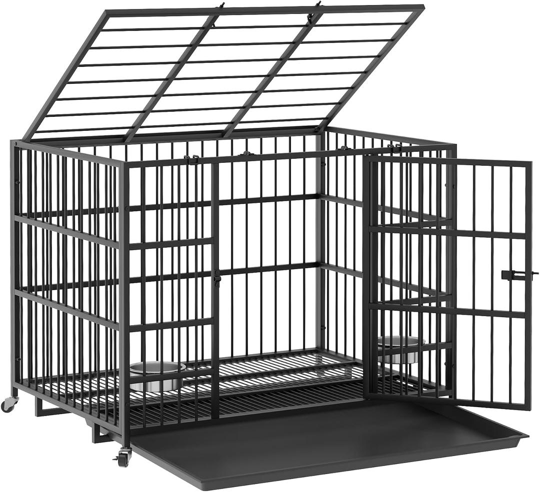 Dosker 37" Metal Dog Crate for Small Dog,Open Top Indoor Kennel with Wheels