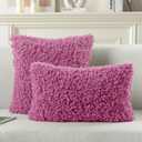 FUTEI Pack of 2 Decorative Throw Pillow Covers 20x20 Inch,Soft Fluffy Faux Wool Fur Boucle Textured Cushion Case,Modern Home Decor for Couch Bed Living Room Office,Hot Pink